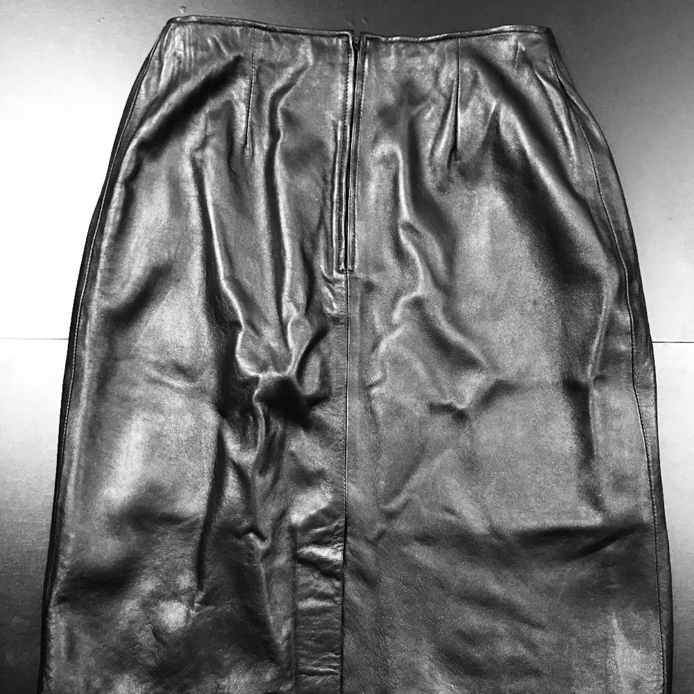 Firenze Santa Barbara Solid Black Leather Skirt - image 4